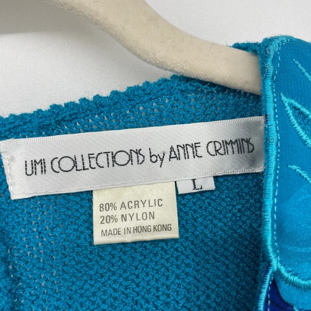Umi Collections Anne Crimmins Size L Blouse Vintage Top Blue Floral Embroidered